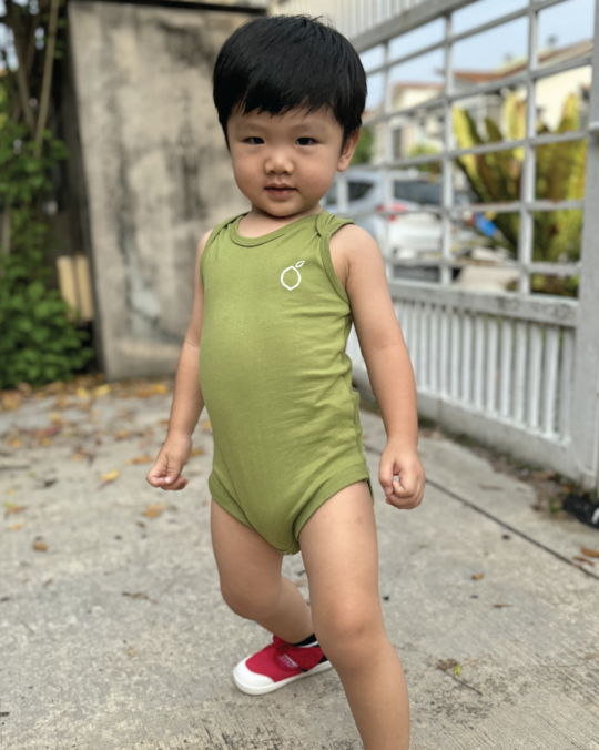 LIMAU sleeveless bodysuit is available in sizes for 6 to 12 months, 12 to 18 months, and 18 to 24 months.