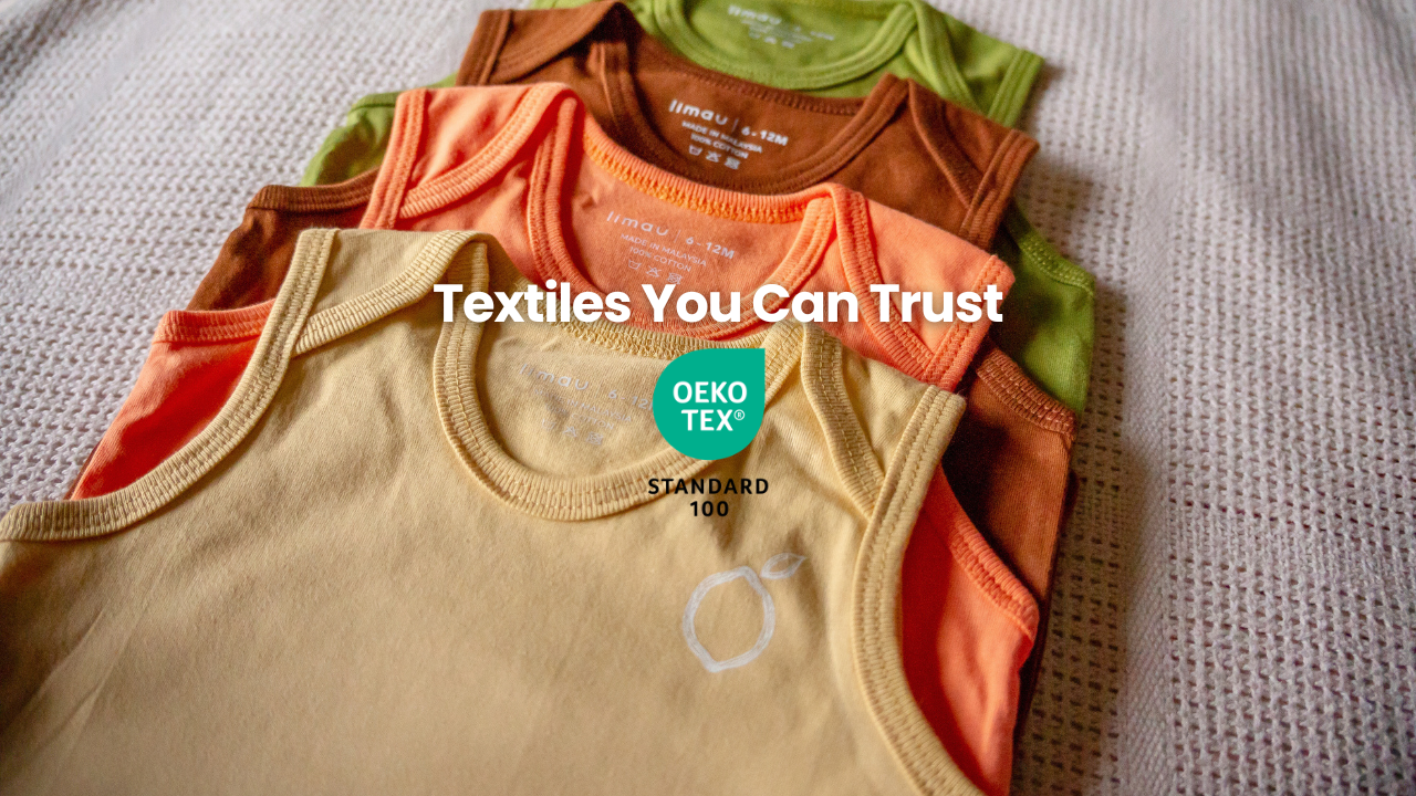 Limau's baby bodysuits made in Malaysia with OEKO-Tex Standard 100 certified fabric — safe, toxin-free textiles you can trust for your baby's sensitive skin.